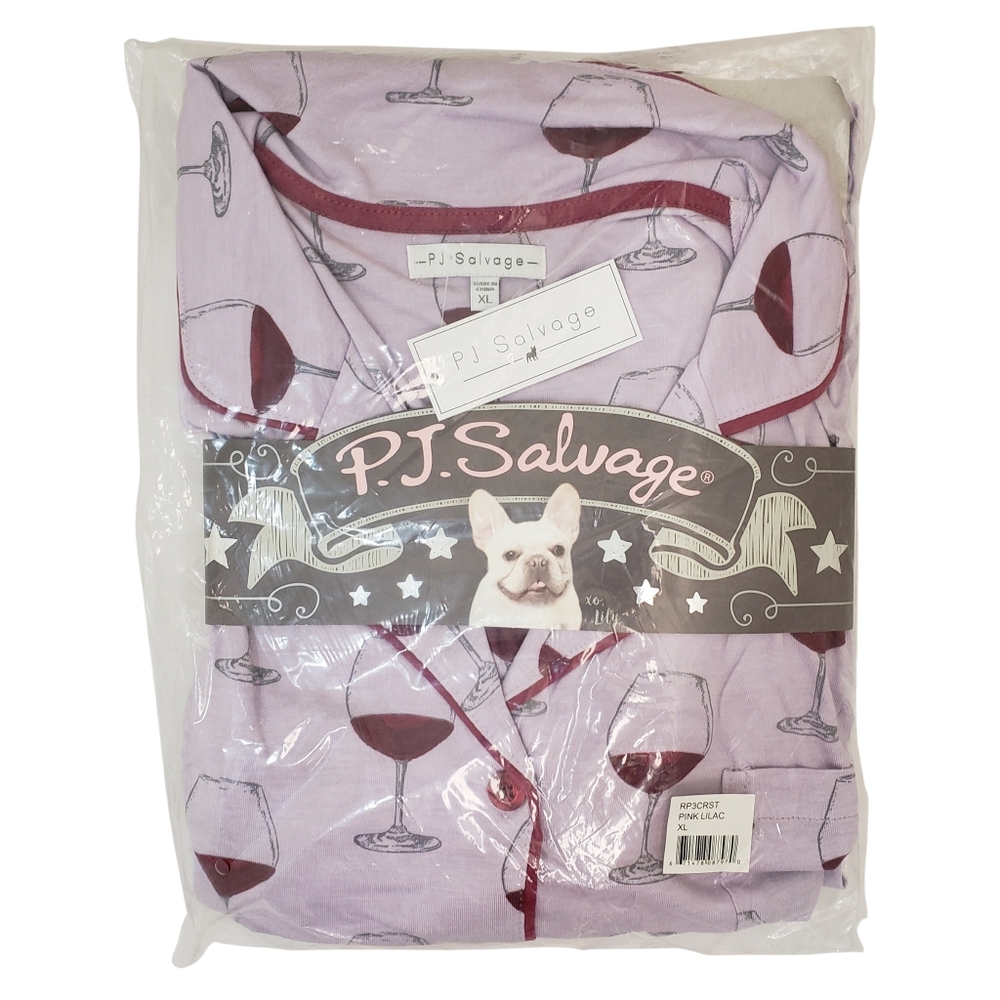 PJ SALVAGE Women's 2 Piece Wine 🍷 Print Jersey Pajama Set NWT